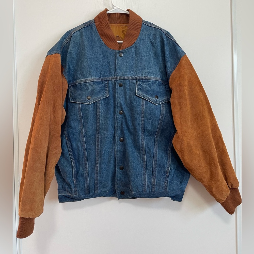 Vintage PEANUTS Charlie Brown Denim Suede bomber jacket | Size L - Picture 3 of 13